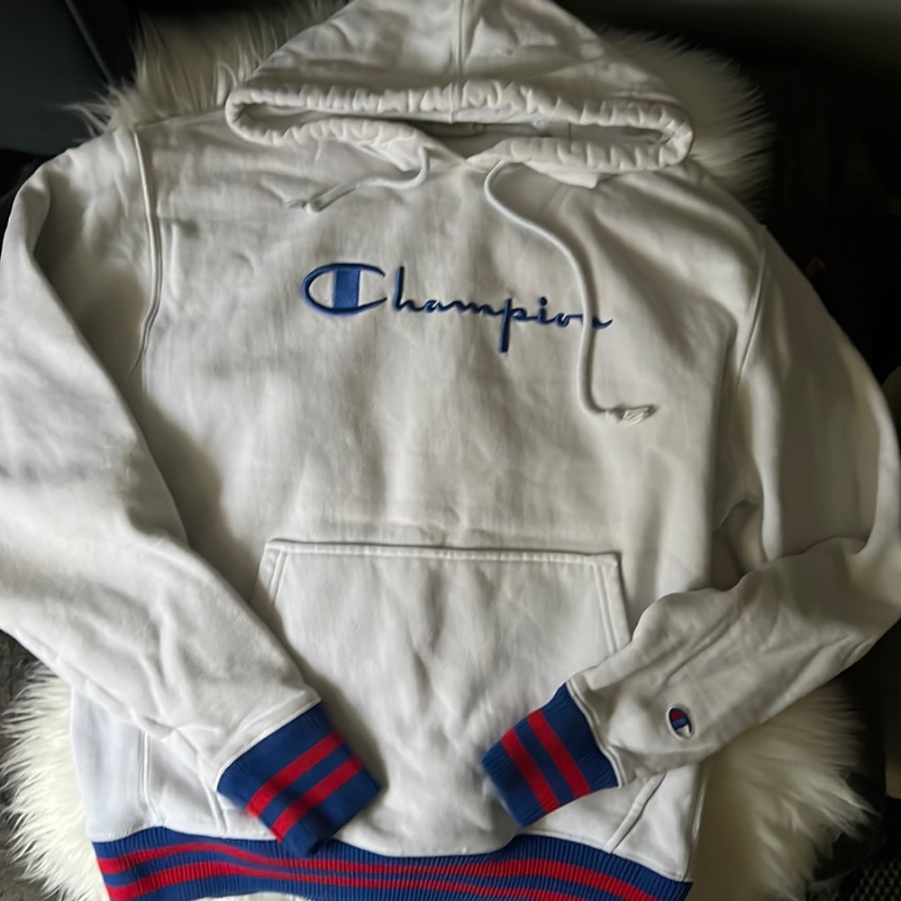 Champion White with Red & Blue Details Hoodie Size M